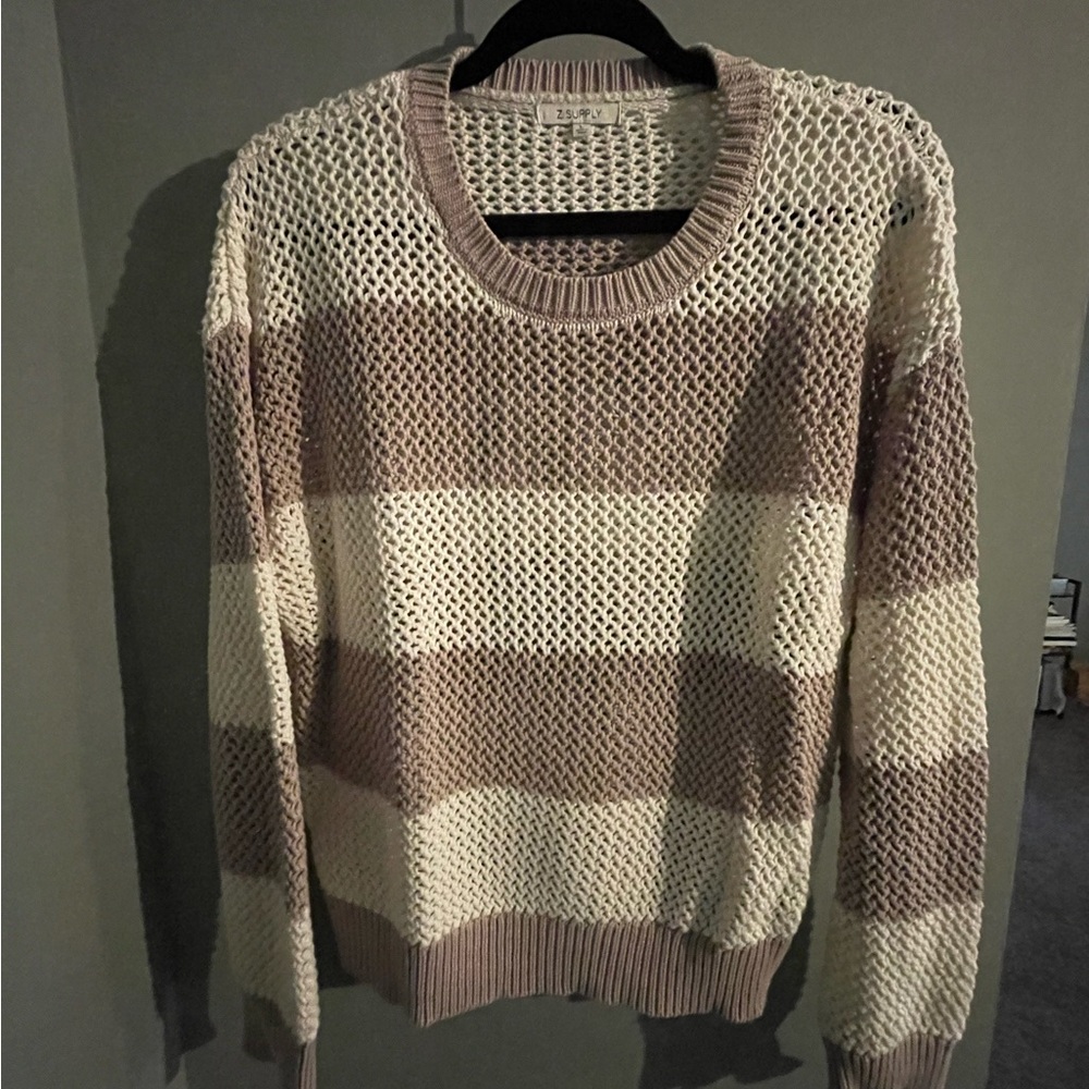 Z Supply Striped Crew Neck Sweater - Cream and Taupe